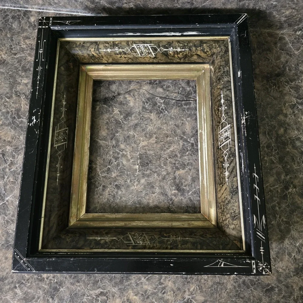 Antique Victorian Aesthetic Movement Ebonized Burl Wood Picture Frame 8x10